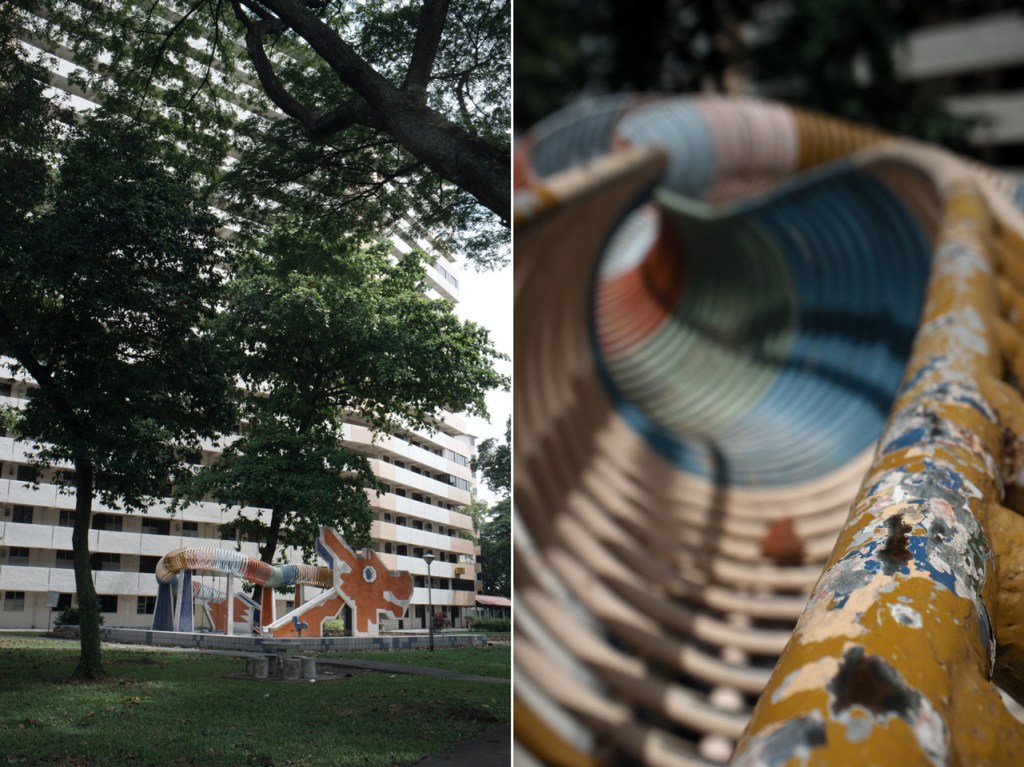 The HDB block in the background is uninhabited and to be demolished; The peeling paint shows the layers of paint through the years