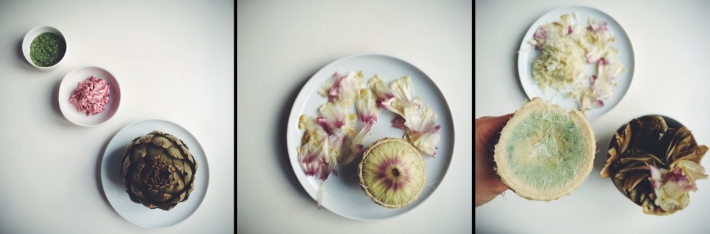 Triptych - deflowering an artichoke