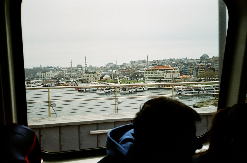 View of the city from the metro as it travels over the Golden Horn