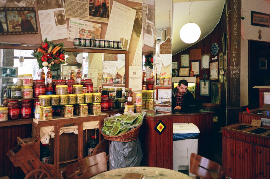 Delicious pickles in a cup at Asri Pickle shop @ Agahamam caddesi no. 9/A in Cihangir
